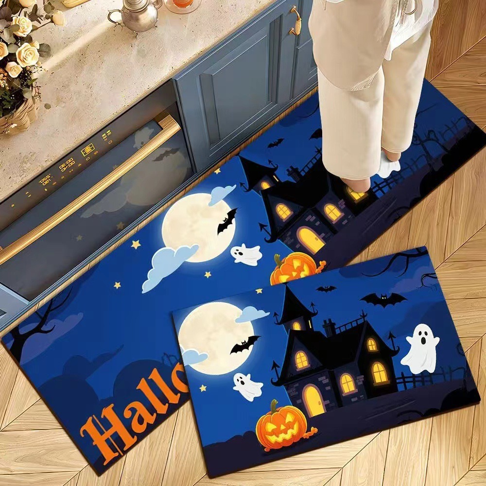 Decoración de Halloween cocina alfombra de suelo americana resistente a la suciedad fácil de cuidar alfombra de suelo de dos piezas en la puerta alfombra de cristal