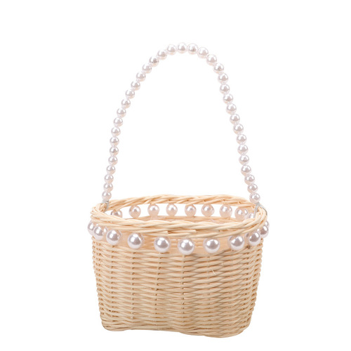Chinese Valentine's Day portable pearl rattan flower basket, handmade diy creative waterproof small flower basket flower packaging material