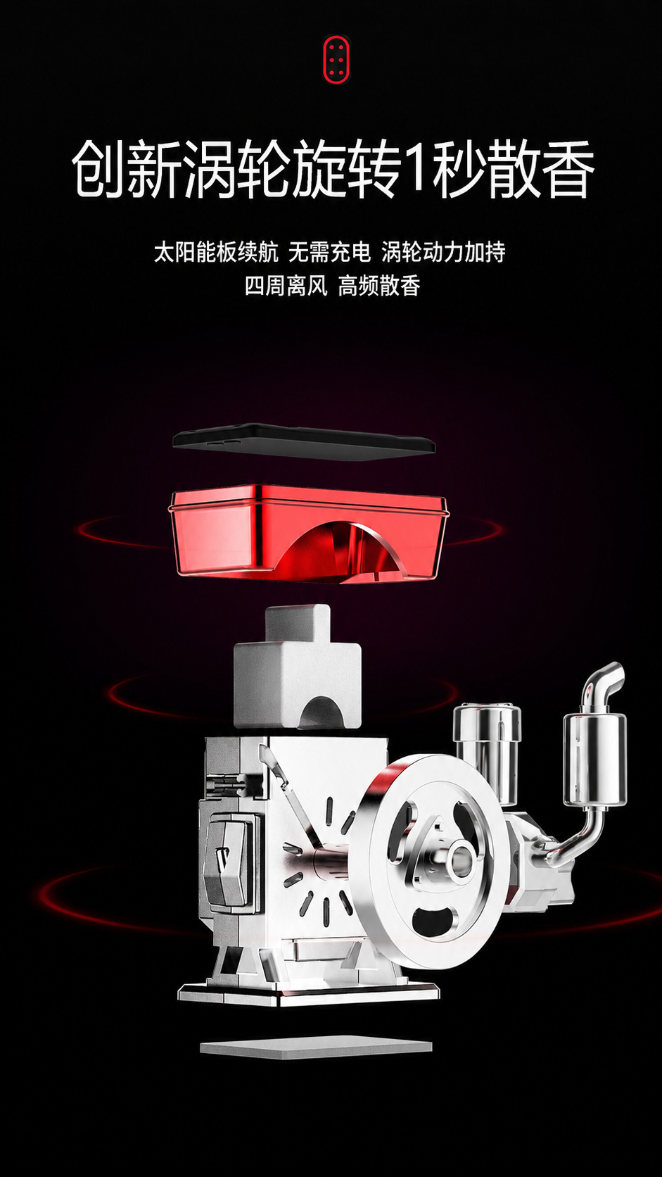 New car fragrance diffuser, long-lasting fragrance and odor-removing ornament for the car, solar-powered automatic rotating car fragrance