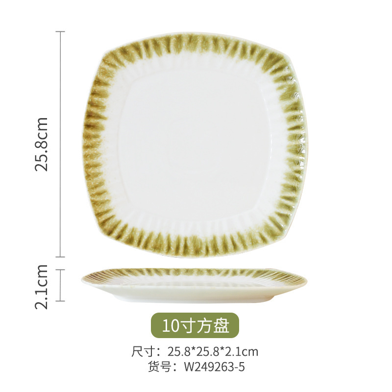 Conjunto de cubiertos de cerámica creativa nórdica verde con bordes gradientes de alta calidad para platos caseros