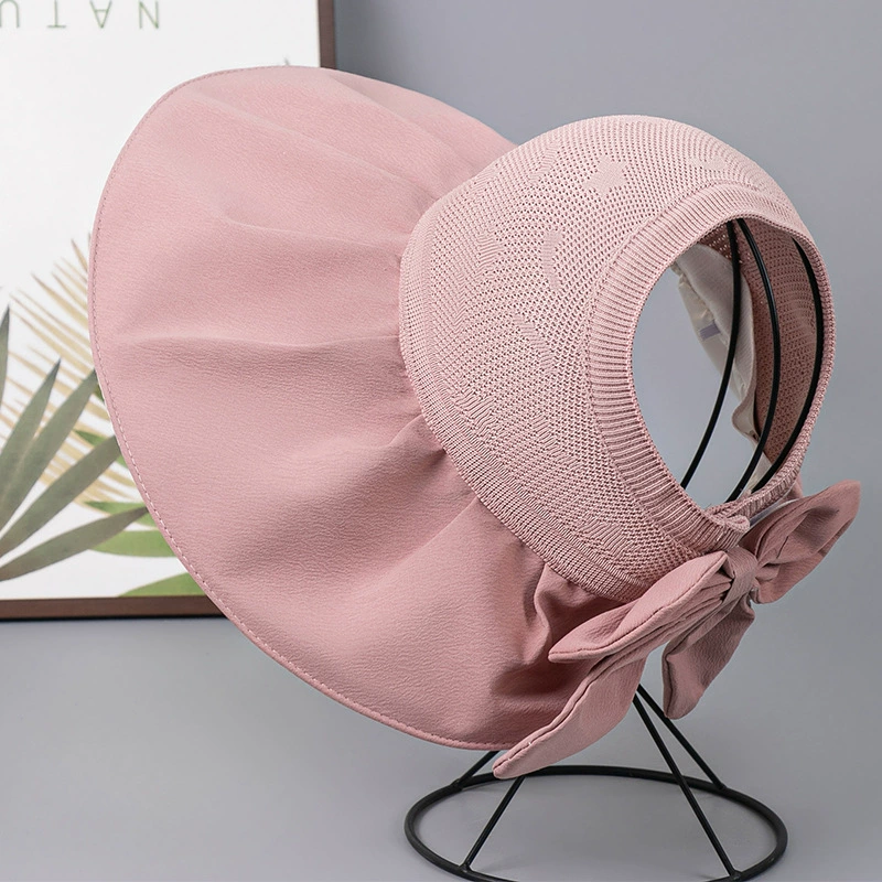 Summer knitted breathable sun hat with bow solar-powered