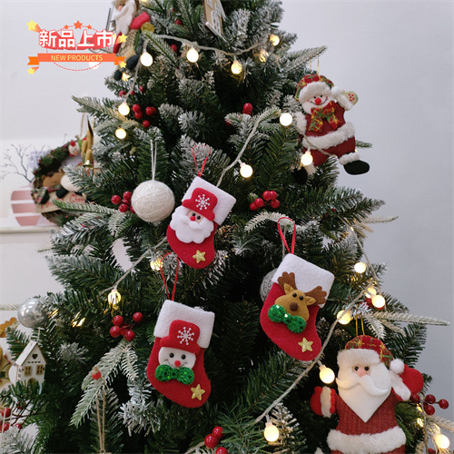 Suministros de decoración de Navidad Santa Claus calcetines pequeños colgante de árbol de Navidad calcetines de Navidad bolsa de regalo bolsa de dulces de Navidad