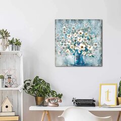 亞馬遜熱銷藍花瓶白花帆布畫客廳餐廳浴室牆壁裝飾畫芯內框掛畫