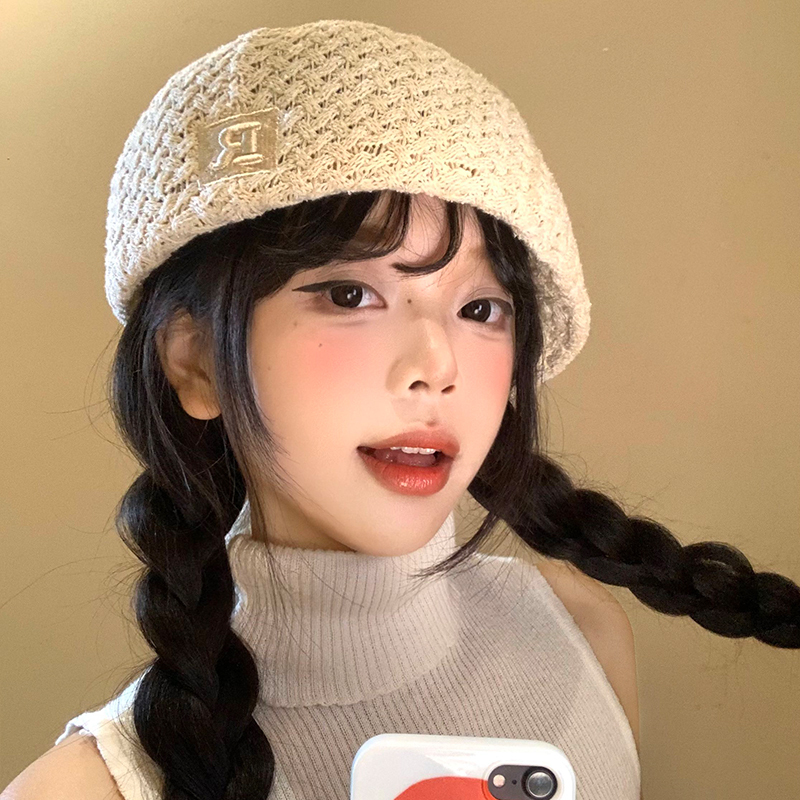 韩版简约百搭针织前进帽女秋冬款透气显脸小贝雷帽大头围帽子潮流|undefined