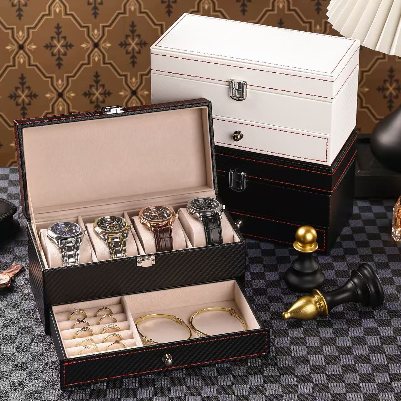 Double-Layer 4-Digit Watch Storage Box Watch Display Box Bracelet Ring Jewelry Jewelry Storage Box Large Capacity