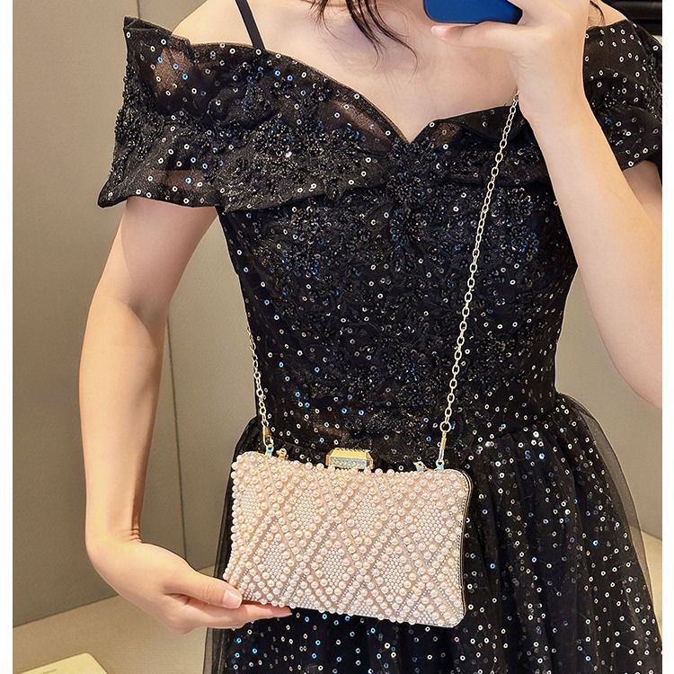 2025 bolsas de cena transfronterizas europeas y americanas bolsas de mano de diamantes de perlas bolsas de cena de aleación de moda