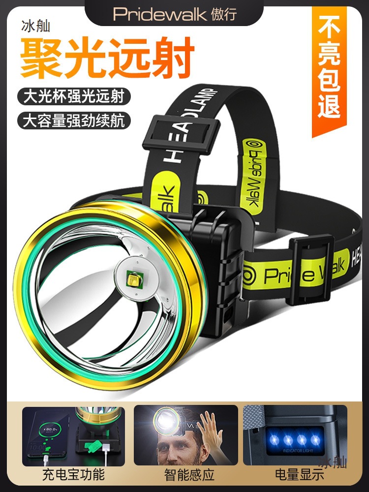 LED头灯钓鱼专用夜钓矿灯强光充电超亮感应氙气头戴式户外手电筒