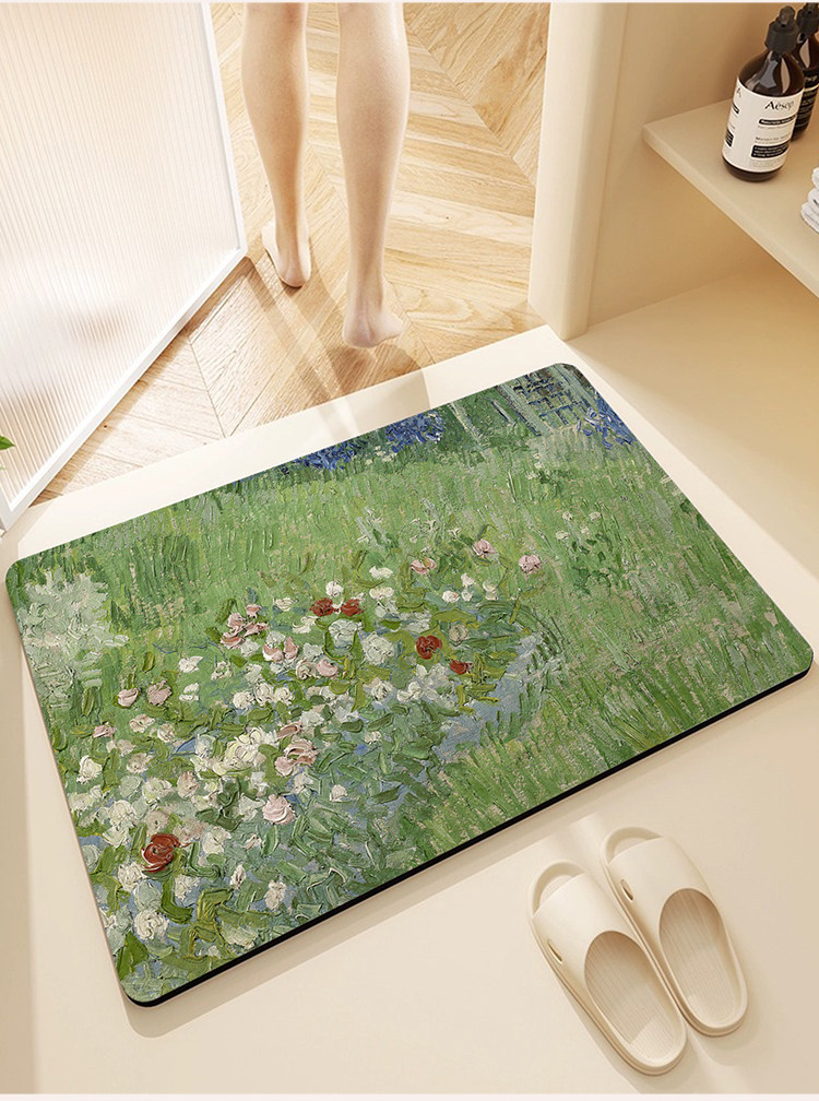 Cross-Border Oil Painting Style Bathroom Floor Mat, Bathroom Sink Absorbent Non-Slip Mat, Toilet Wear-Resistant Diatom Mud Floor Mat