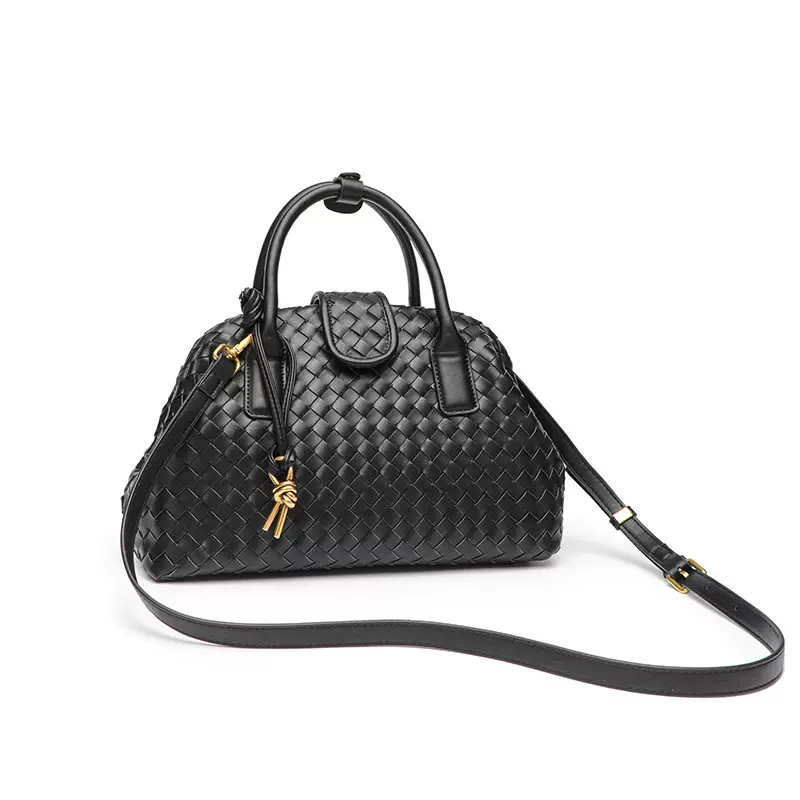 跨境高级质感手工编织包包时尚百搭保龄球女包手提单肩斜挎枕头包