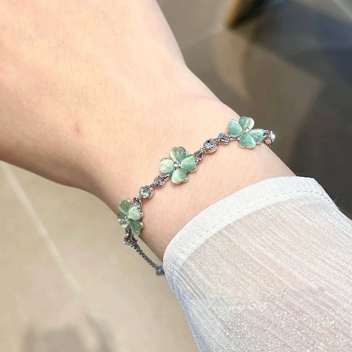 New Cat's Eye Clover Lucky Bracelet Necklace Set Qingye Xingyuan Fashion Forest Bestie Gift Wholesale