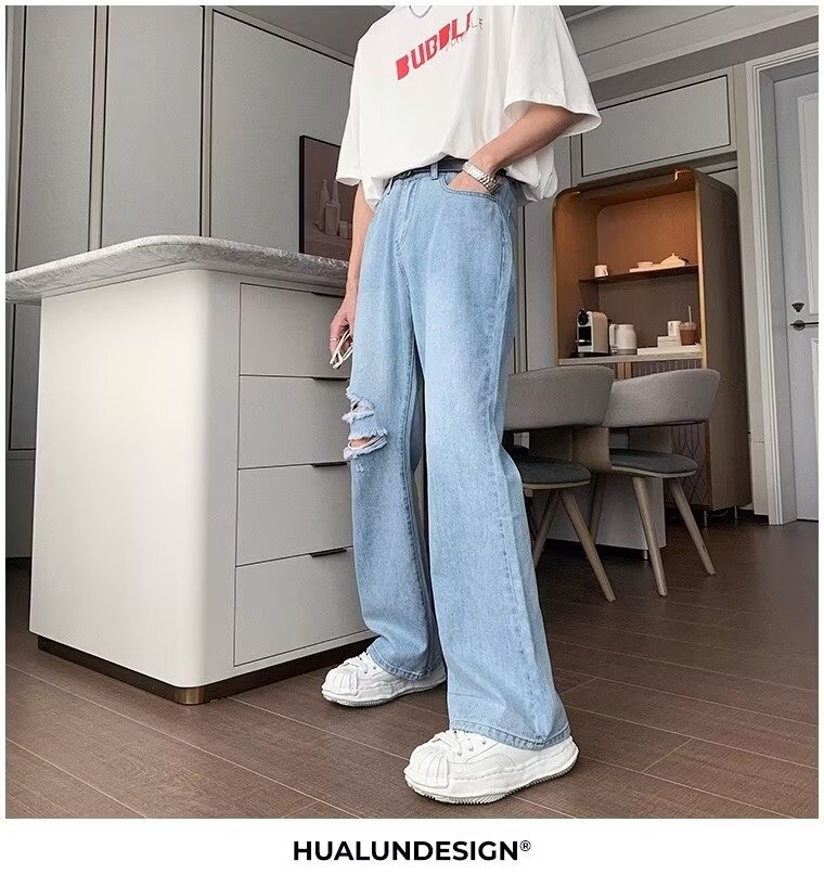 boy European And American High Street Ripped Jeans For Men, Autumn Thin Design Sense Niche Pants, Loose Ins Trend Brand_viptrois.com