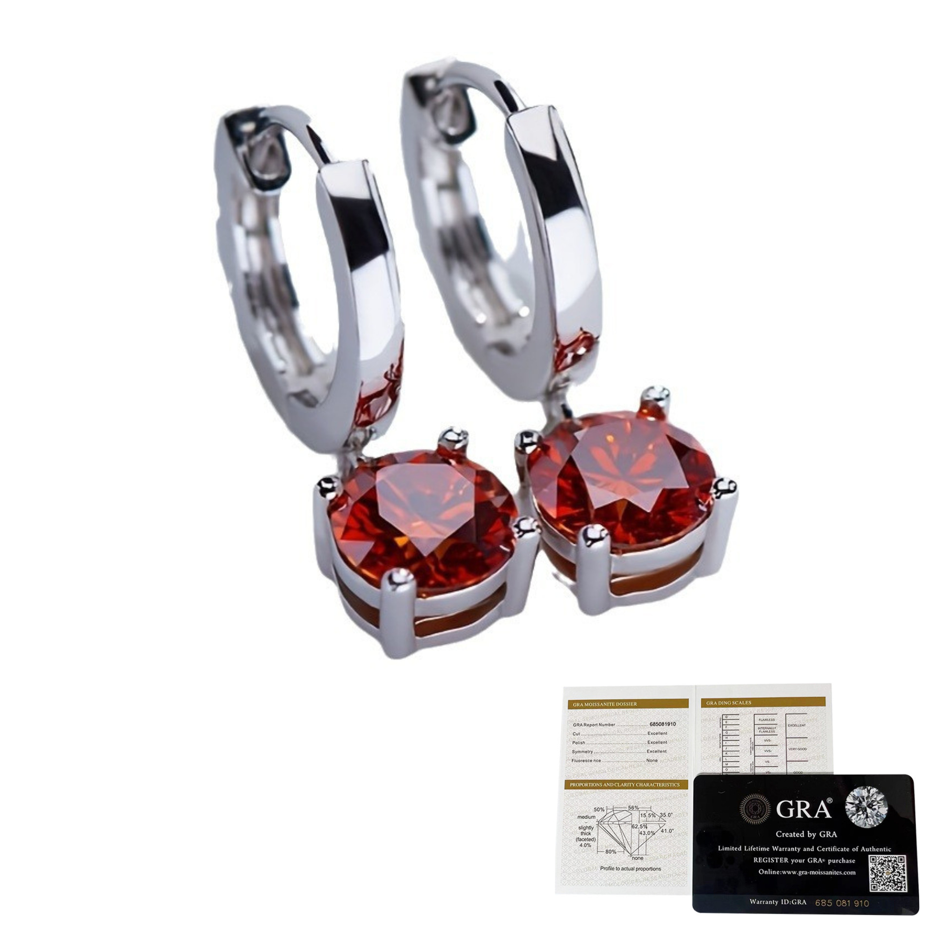 레드 모이사나이트 네발톱 귀걸이 (상품 + 인증서)