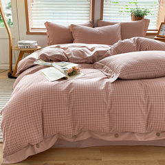 新品里外全棉色織水洗棉四件套雙面純棉長絨棉紐扣款簡約風4件套