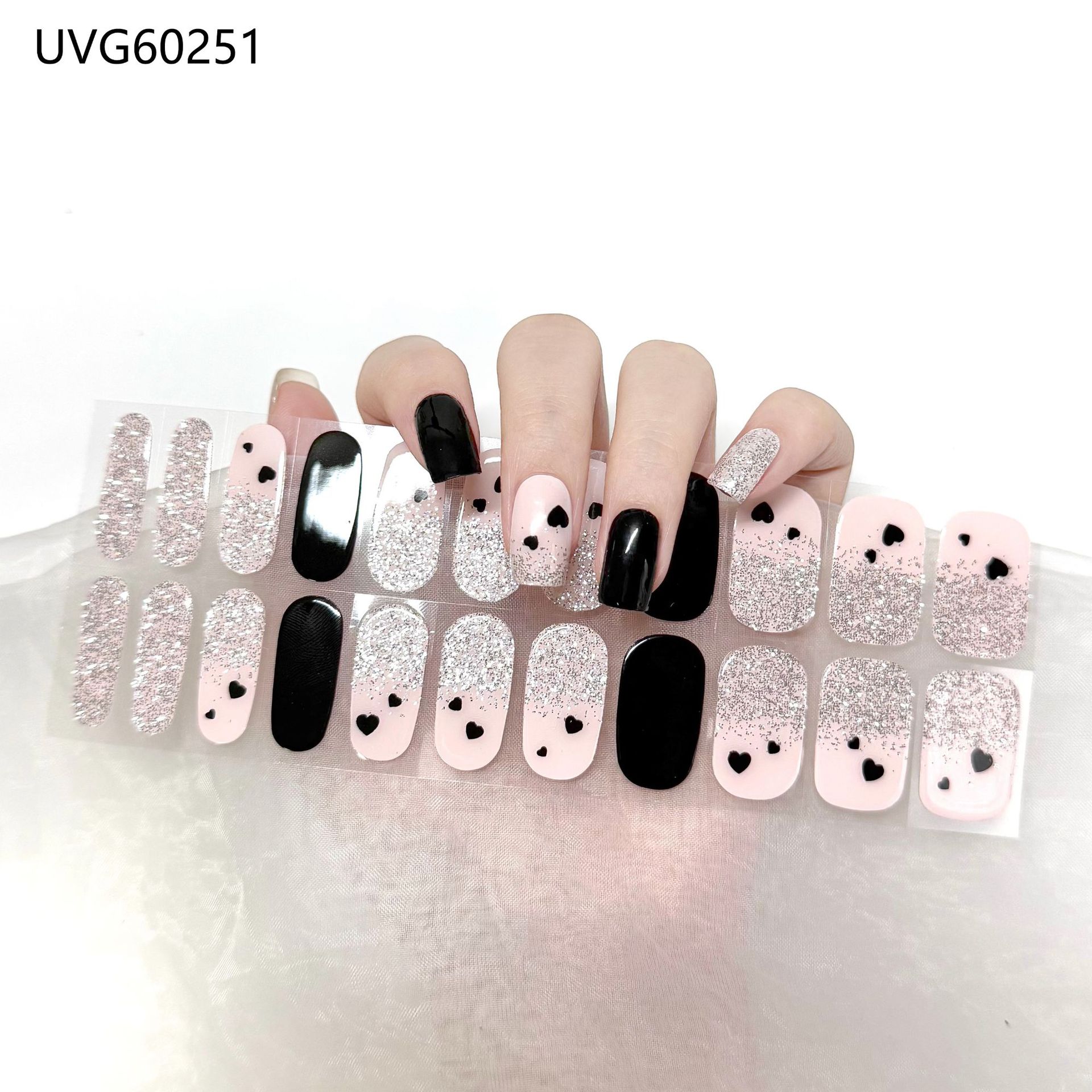 Pegatinas de uñas de gel UV transparentes efecto hielo, semicuradas, con lámina dorada, fototerapia, efecto película de aceite