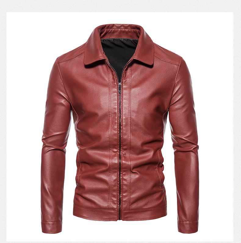 Neue trendige motorrad slim fit PU leder herren revers jacke business männer_voghion.com