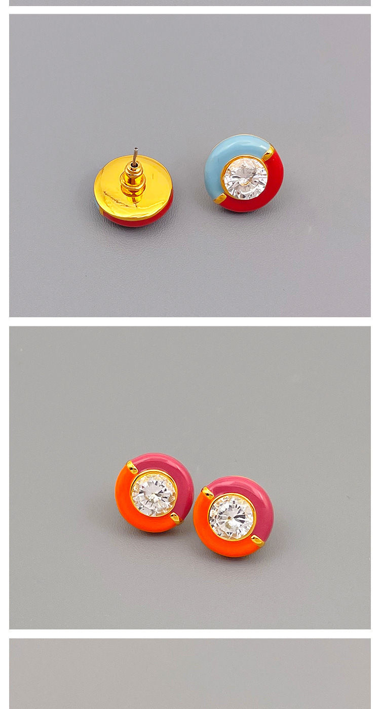 Simple Style Round Gold Plated Enamel Gold Plated Rhinestones Womenu0027S Ear Studs 1 Pair