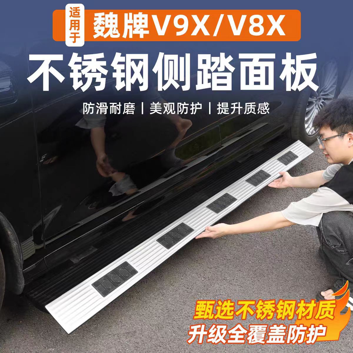Suitable for WEY V9X8X car door welcome pedal protection plate, side step stainless steel anti-scratch non-destructive modification accessories