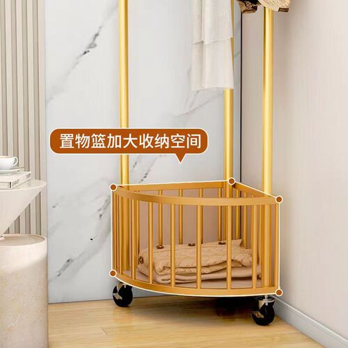 Corner coat rack bedroom floor-standing light luxury wheeled movable creative clothes hanger wall hanging clothes rack Nordic clothes rack