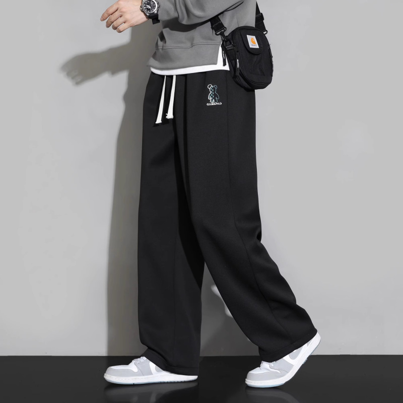 男女同款条纹卫裤男生夏季宽松直筒裤休闲长裤青少年阔腿运动裤子|undefined