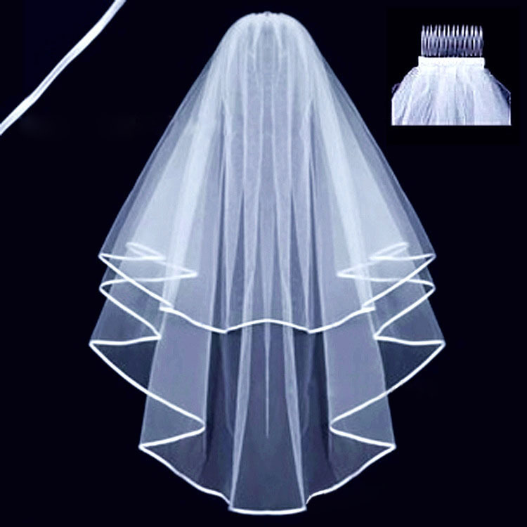Amazon ebay European and American bachelor party simple double layer bridal wedding veil ribbon manufacturer wholesale