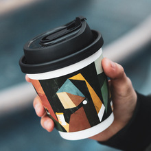 创意名画一次性咖啡纸杯带盖加厚双层防烫奶茶打包热饮中空杯批发