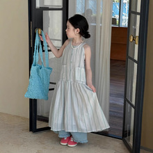 童裙2025夏款女宝宝韩版森系吊带裙子儿童竖条纹小清新无袖连衣裙