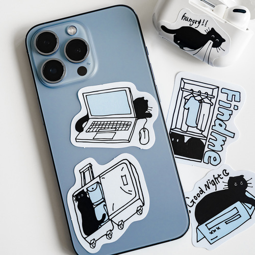 Momo Sticker Pack Little Black Cat Series INS Cat Handbook DIY Material Decorative Stickers 30 pieces in 4 options