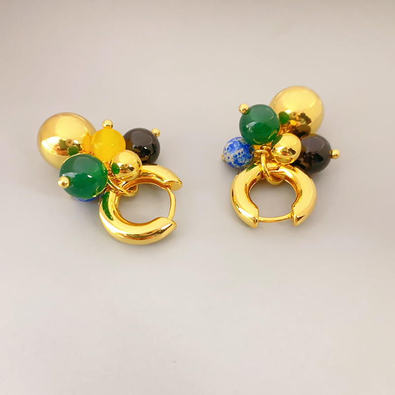 中古風時尚可拆卸雙戴瑪瑙藍紋石吊墜高級感輕奢耳環復古個性耳扣