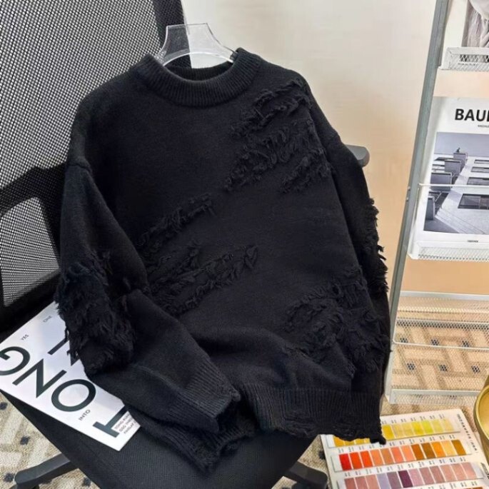 ファッション秋と冬の新しいニットジャカードメンズレトロラペル無地ツイストポロシャツプルオーバーセーター紳士服|undefined
