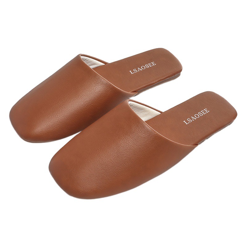 Liang's autumn and winter leather slippers wholesale tendon bottom non-slip waterproof men's indoor home Japanese floor mute couple Women