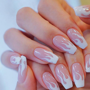 April New Foreign Trade Europe and America Short Ballet Pink Flame Wear Nail Art False Nail Paste Finished Nail Scrub