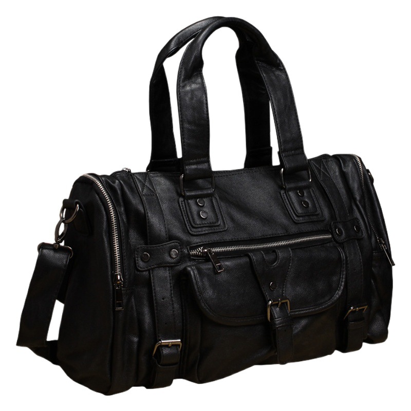 Men's handbag PU leather horizontal briefcase shoulder messenger bag business casual computer bag soft leather travel bag