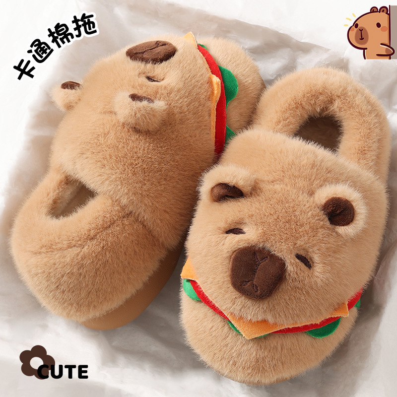 2026 new style parent-child capybara thick-soled cotton slippers, fleece-lined for warmth, non-slip, suitable for indoor and outdoor use, women's fully enclosed cotton shoes 2026 new style parent-child capybara thick-soled cotton slippers, fleece-lined for warmth, non-slip, suitable for indoor and outdoor use, women's fully enclosed cotton shoes