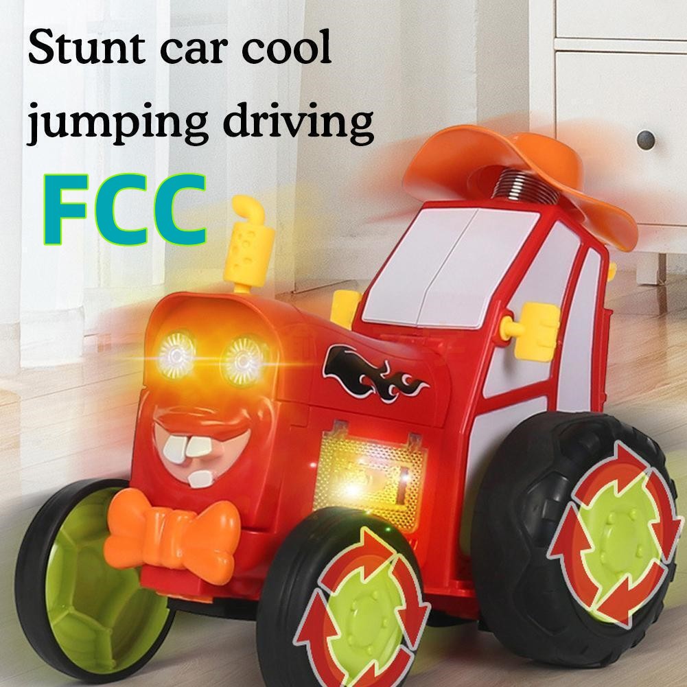 Transfronterizo nuevo baile exótico truco de tren de control remoto coche luz música swing Flip carga coche de juguete para niños