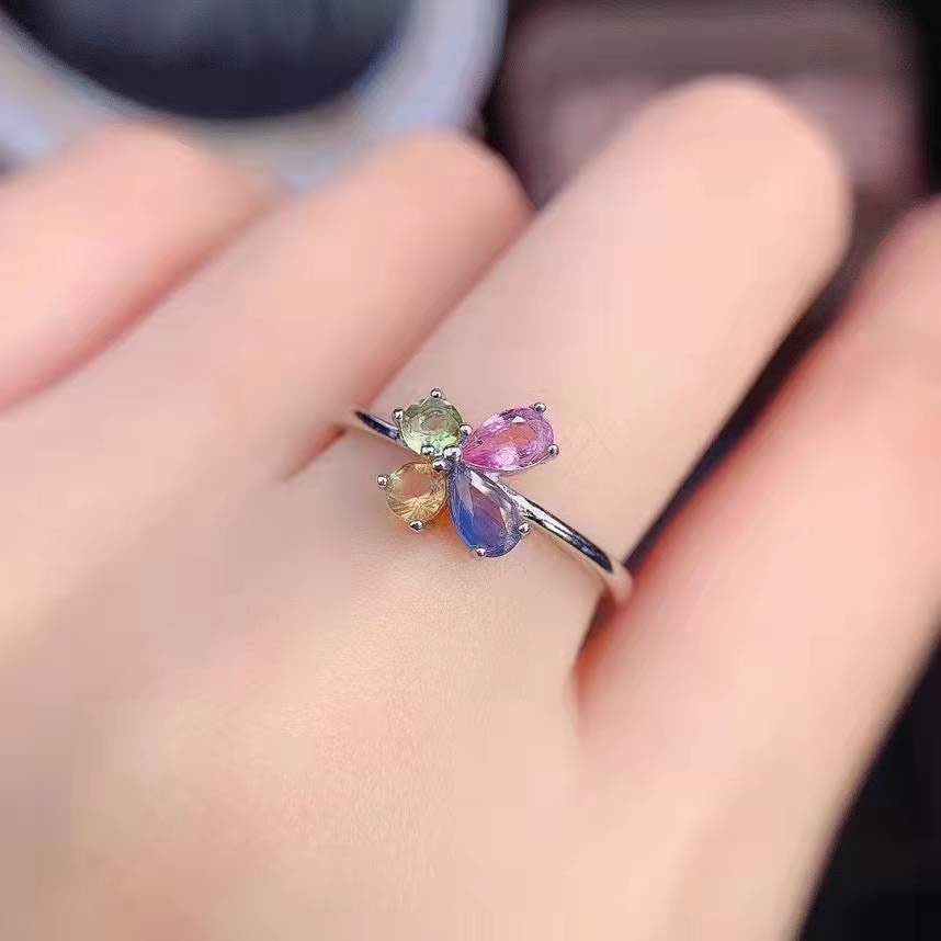 Simple Color Tourmaline Ring Butterfly Color Treasure Opening Copper Ring display picture 2