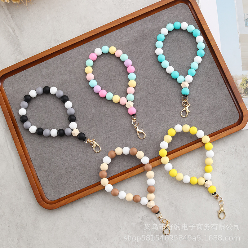 Silicone Beaded Mobile Phone Lanyard Cross-border New Amazon Bracelet Key Ring Silicone Bead Bag Keychain