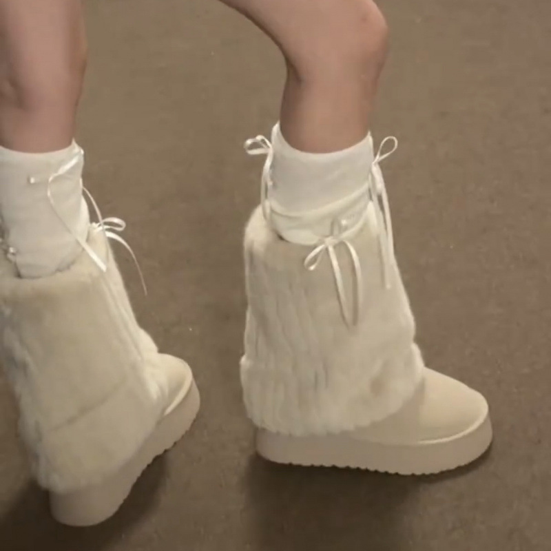 White high boots platform, warm footwear