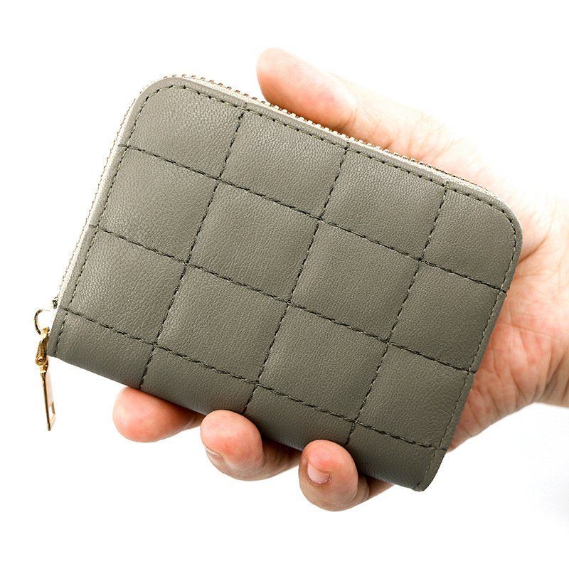 Nuevo titular de la tarjeta de las mujeres estilo simple Plaid órgano titular de la tarjeta de gran capacidad Multi-titular de la tarjeta de la cremallera bolsa de embrague