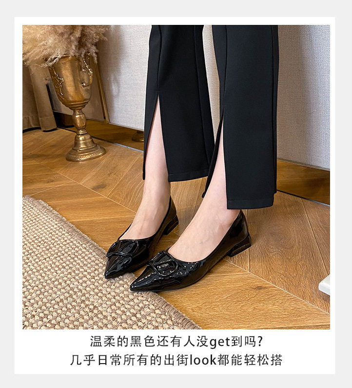 Giày bệt nữ mũi nhọn nhỏ, khóa chữ V, cổ thấp, đế bằng, phong cách tiểu thư, phù hợp xuân hè — màu đen, màu đỏ chi tiết 14