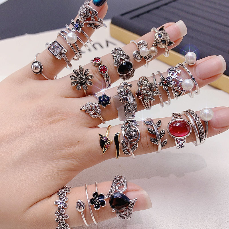 Light Luxury Retro Dark High-End Small Ring Zirconium Simple Niche Stylish Asymmetrical Index Finger Ring Partially Open