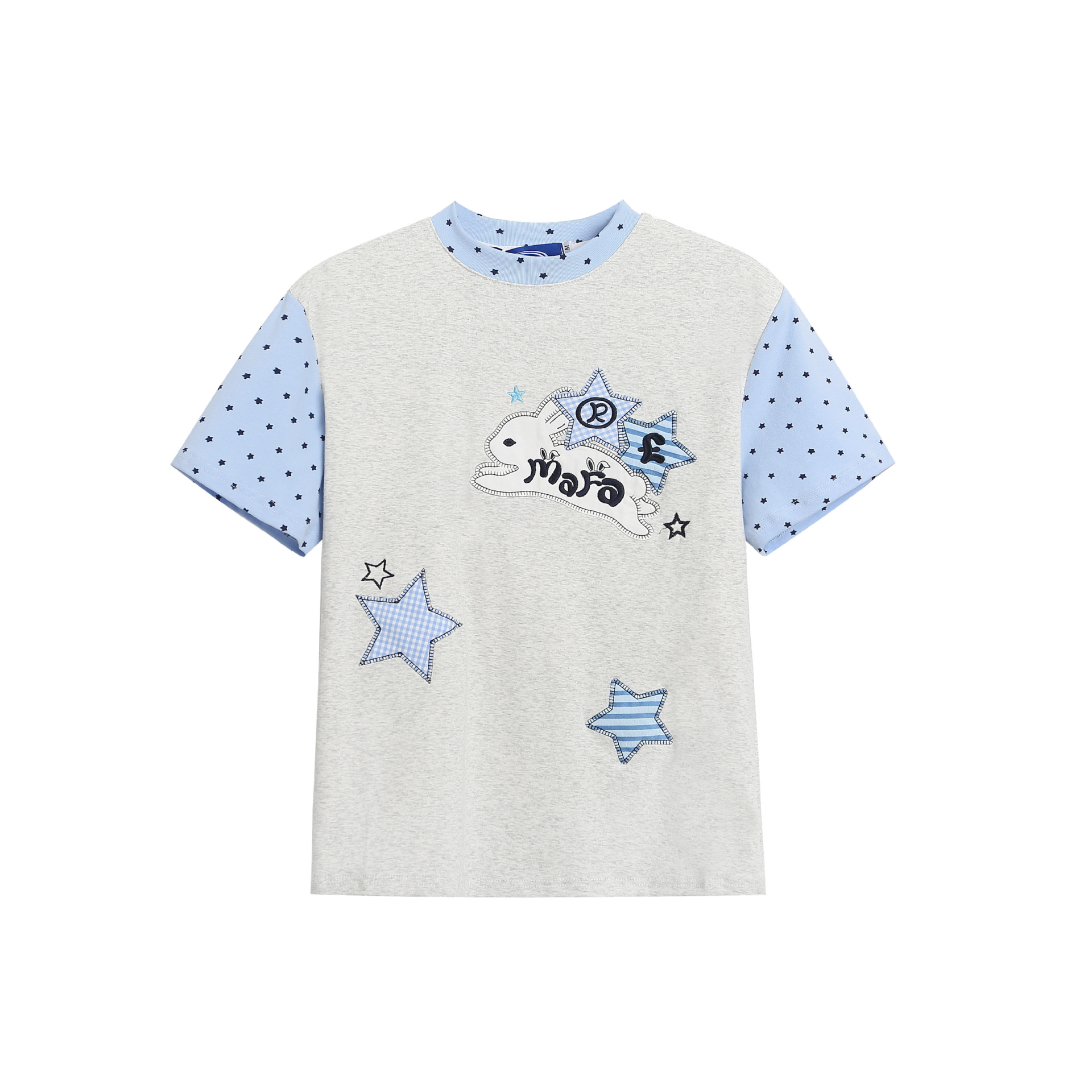 Qadın ağ pambıq t-shirt, ulduz aplikasiyalı, qısaqol