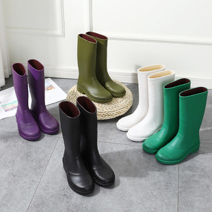 Tweed Style Long Rain Boots for Women, Fashionable Waterproof and Non-Slip Knight Boots Without Logo Version