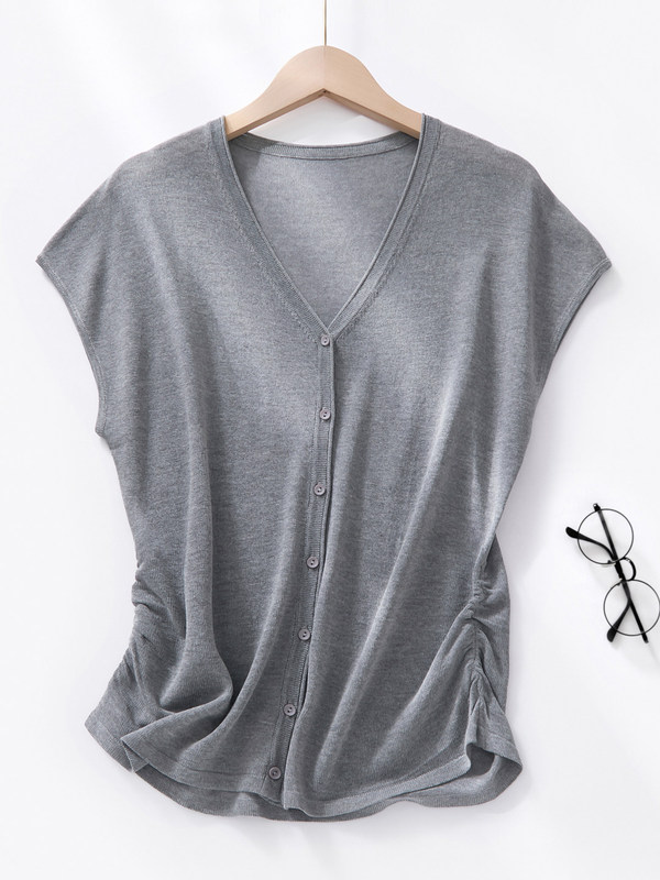 Z.M.R Fine-Spun Blended Knit Sleeveless Cardigan, Soft V-Neck Flutter Sleeve Top, Women's Short-Sleeve T-Shirt Z.M.R Fine-Spun Blended Knit Sleeveless Cardigan, Soft V-Neck Flutter Sleeve Top, Women's Short-Sleeve T-Shirt