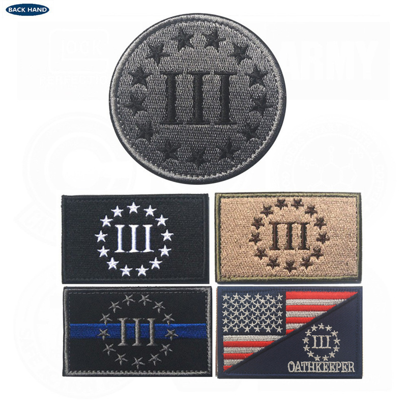 American Flag Patch 3% Fine Blue Line Embroidery Badge Applique Hook and Loop Fastener Patch Velcro