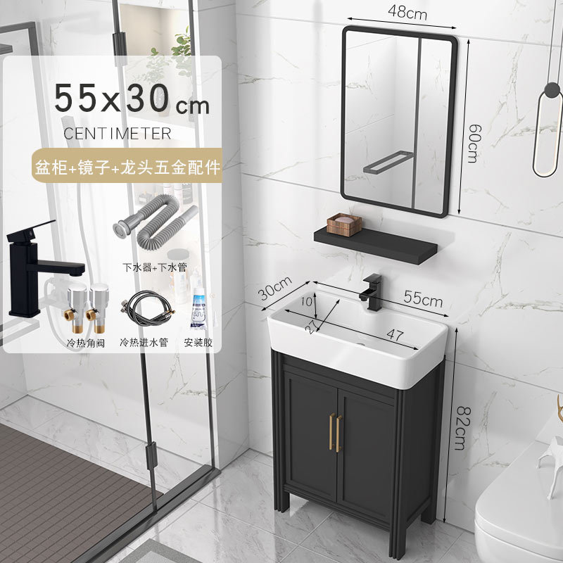 55x30cm gabinete de piso + grifo + espejo cuadrado