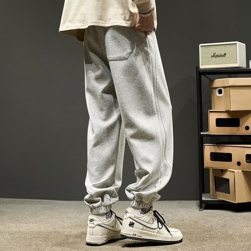 Grey men's spring and autumn loose tie-down pants American streetwear brand long pants sports pants men's autumn casual pants