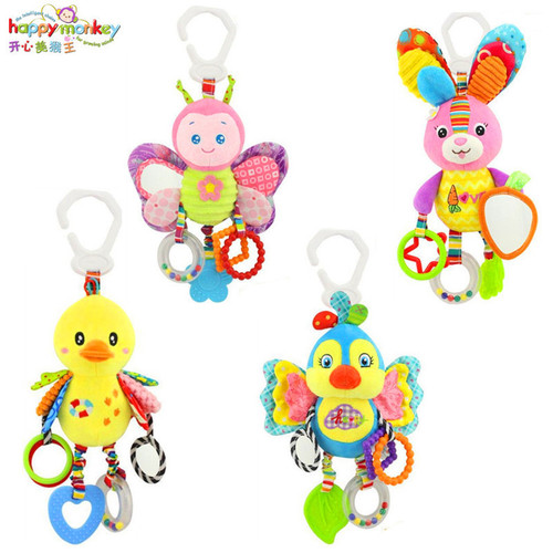 Happy Monkey infant and toddler multifunctional rattle mirror teether lathe hanging plush toy baby toy