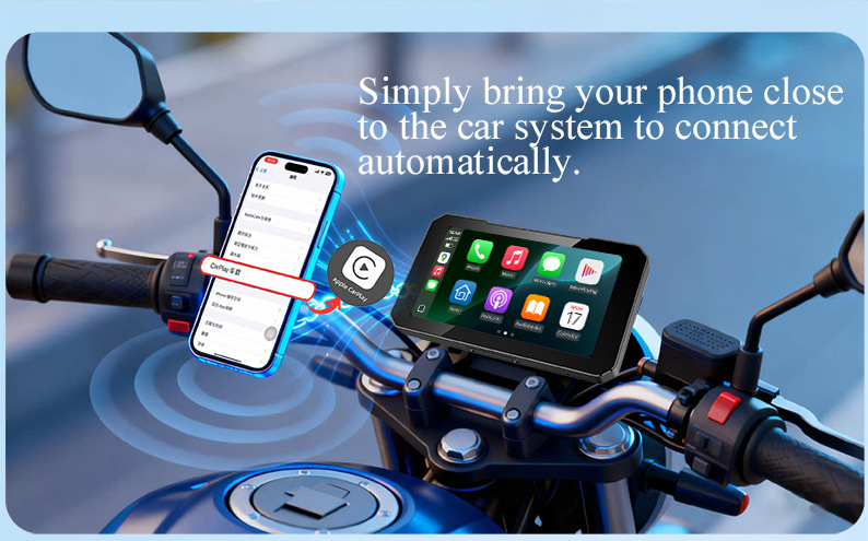 Motorcycle Smart Navigation System CarPlay/Android Auto Wireless Screen Mirroring Dash Cam Waterproof