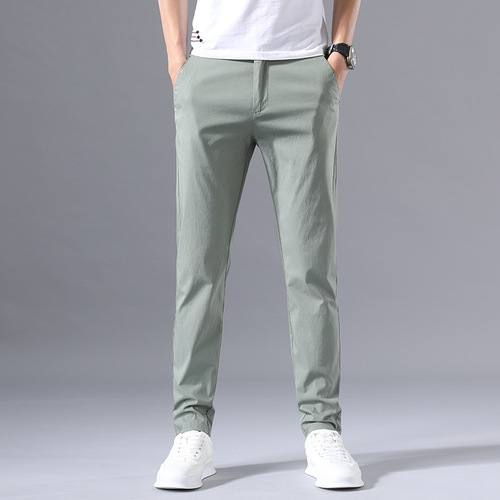 Men's Loose Straight Leg Silk Pants Trendy Business Quick-Dry Summer Thin Casual Long Pants Summer Trousers