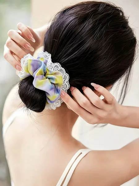 Yoga Hair Tie for Women with a High-End Feel, 2026 New Large Printed Scrunchie for Summer Bun Hairstyles